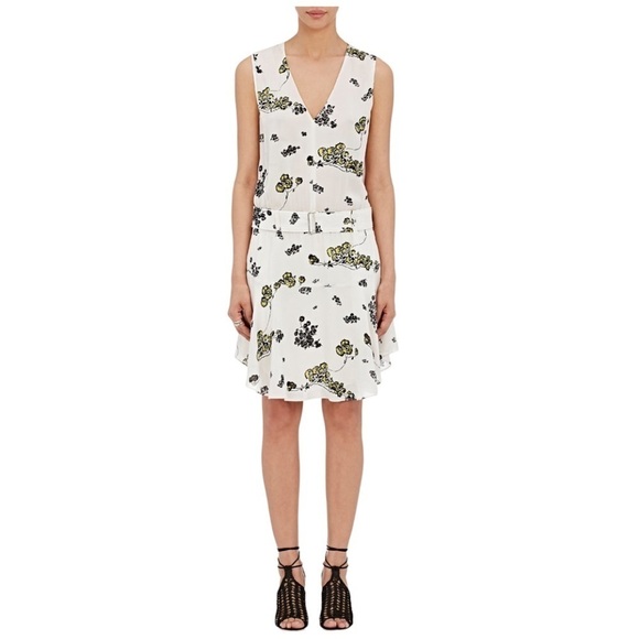 A.L.C. Hadley Cream Floral Silk Sleeveless V Neck Belted Dress Size 4 - Picture 2 of 9